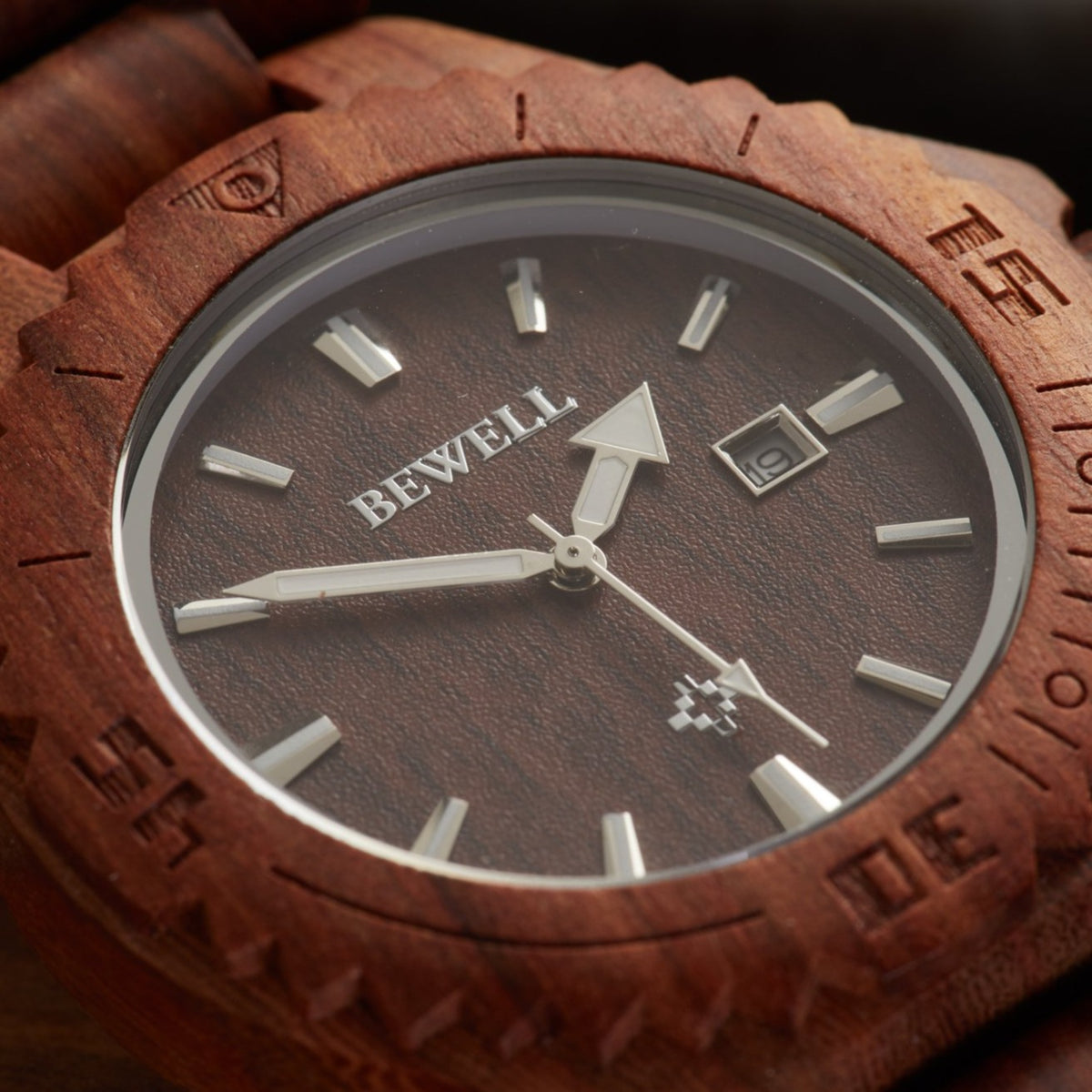 Bewell Luxury Wood Watchブラックとレッドストップウォッチwith