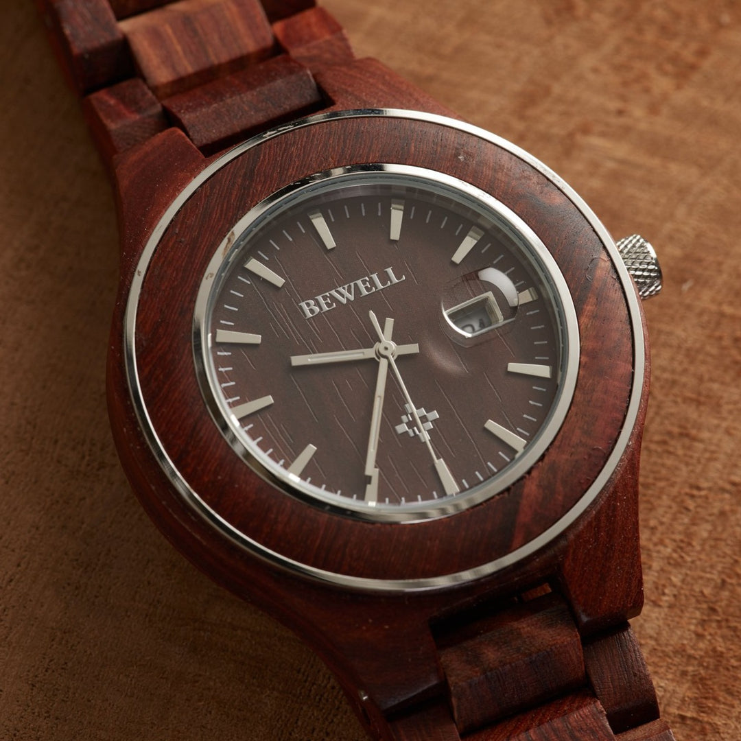 Bewell men's wooden brown watch ajax-red sandlewood high quality