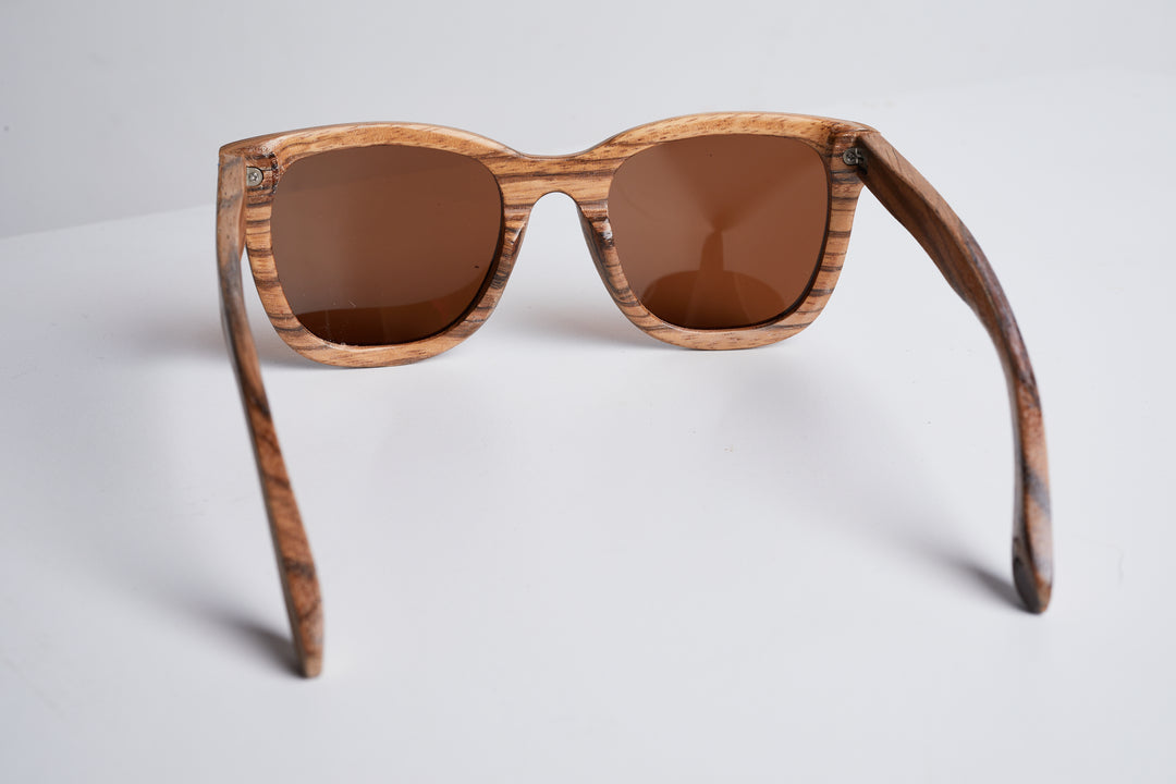 B2103  ブラウン　シングルフレーム Wooden Watches | Zebrawood Flat Bridge | Bewell Sunglasses