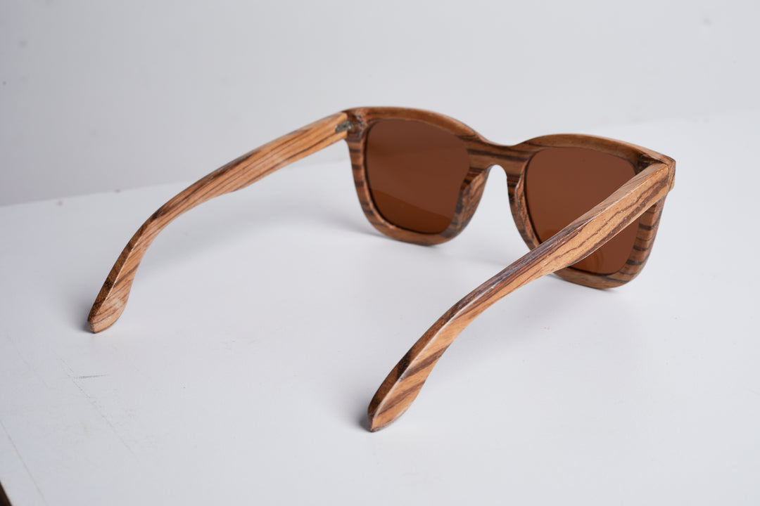 B2103  ブラウン　シングルフレーム Wooden Watches | Zebrawood Flat Bridge | Bewell Sunglasses